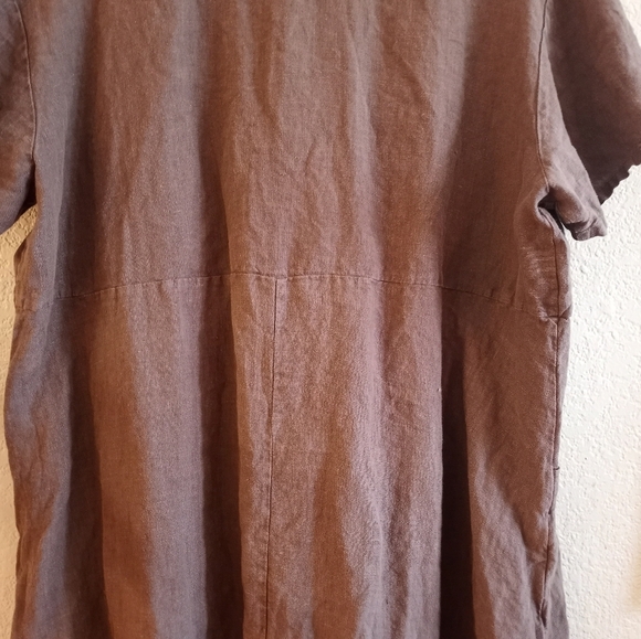 Bryn Walker Linen Light Chocolate Brown Bohemian Lagenlook Loose Fit Dress M - Picture 6 of 8